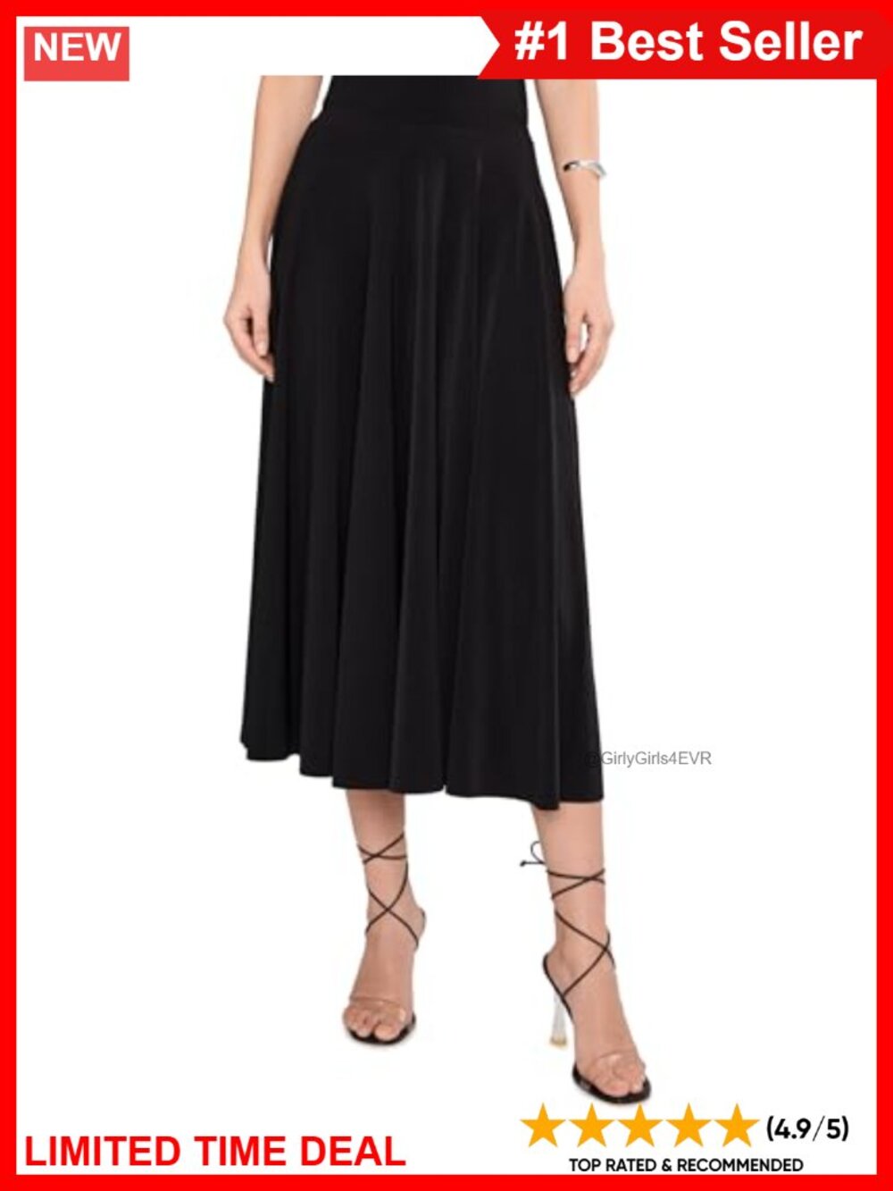 Flared Midi Skirt Light Pleats High Rise Spring Summer Women's